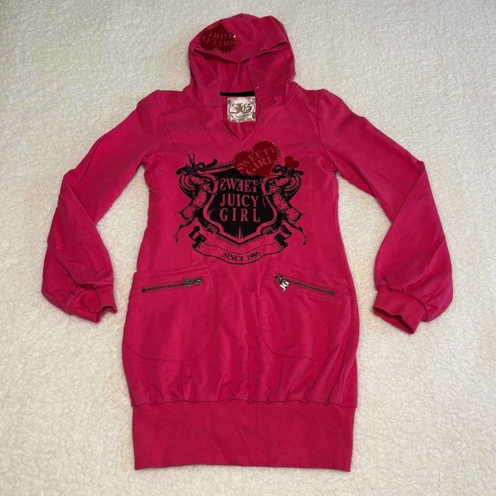 Juicy Girl Pink Graphic Y2K Embellished Hoodie Sweater Dress